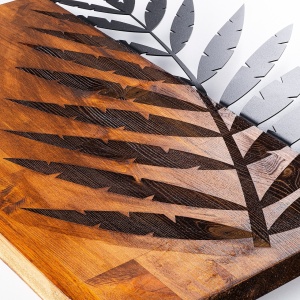 Πίνακας από ξύλο και μέταλλο Leaf Καρυδί 50x58 cm - Img 4