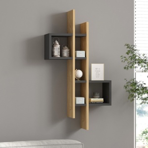 Ράφι τοίχου Garel, Pako World, Δρυς-Ανθρακί, 53x19x108 cm