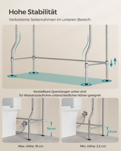 Ραφιέρα μπάνιου πάνω από WC Songmics Γκρι 83x30x179 cm - Img 6