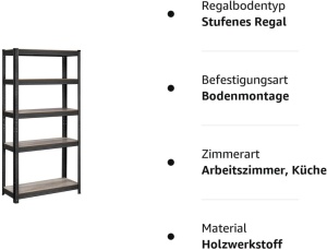 Ράφι Songmics, 5 Ράφια, 30 x 75 x 150 cm, Black, GLR030B11 - Img 7