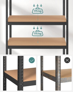 Ράφι Songmics, 5 Ράφια, 60 x 120 x 200 cm, Black, GLR060B01 - Img 6