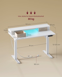 Ρυθμιζόμενο γραφείο Vasagle Λευκό 120x60x131.5 cm - Img 7