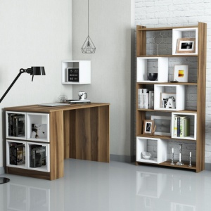 Σετ γραφείο και βιβλιοθήκη Box Walnut-Λευκό