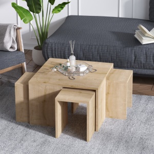 Σετ τραπεζάκια σαλονιού Ortanca Δρυς 60x60x37 cm
