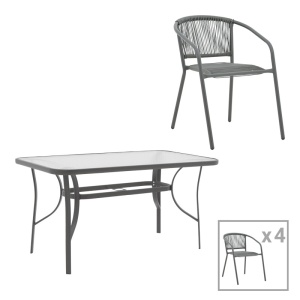 Σετ τραπεζαρίας Ensure-Lindaria, Pako World, Μέταλλο, Γκρι, 120x70x70 cm
