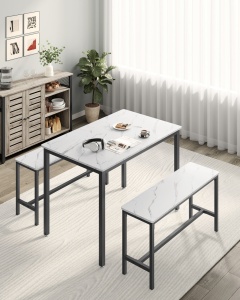 Σετ τραπέζι και παγκάκια Vasagle Λευκό 110x70x75 cm - Img 3