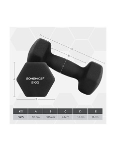 Σετ 2 αλτήρες, Songmics, 2 x 5 kg, αντιολισθητικοί, Μαύρο - Img 5