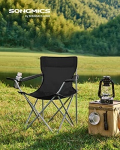 Σετ 2 πτυσσόμενες καρέκλες camping, Songmics, Μαύρο, 84x52x81 cm