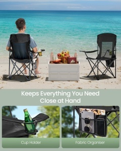 Σετ 2 τεμ. πτυσσόμενες καρέκλες camping Songmics Μαύρο 97x86.5x51.5 cm - Img 5