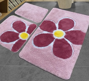 Σετ 3 πατάκια μπάνιου Flower Ροζ (Ακρυλικό)