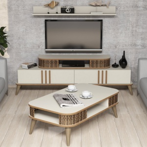 Σετ Comoda TV και τραπεζάκι σαλονιού σαλονιού Eylül Cream