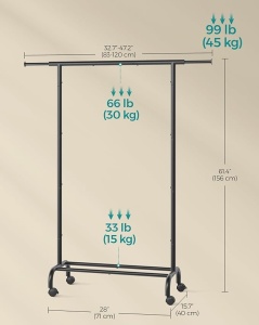 Σταντ Κρεμάστρας Songmics Μαύρο 126x40x157 cm - Img 6