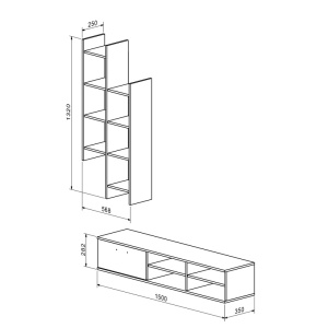 Σύνθεση TV Sarona, Δρυς, 150x35x160 cm - Img 3