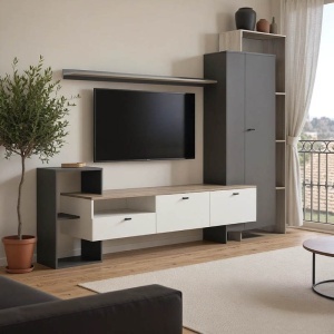Σύνθεση TV Ferefia, Λευκό, 240x45.5x189.5 cm