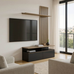 Σύνθεση TV Perlento, Μαύρο, 140x41x219.5 cm