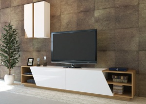 Σύνθεση TV Zebra, Λευκό-Teak