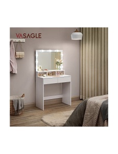 Τουαλέτα μακιγιάζ Vasagle, 9 φώτα, Λευκό, RDT120T10, 40x80x140 cm - Img 3