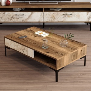 Τραπεζάκι σαλονιού Istanbul - Walnut, Λευκό Marble - Img 2