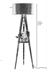 Φωτιστικό Δαπέδου Sehbali Tripod Yanik Lambader Silindir Hasir Bordo Abajurlu Καφέ/Κόκκινο Μπορντό - Img 4