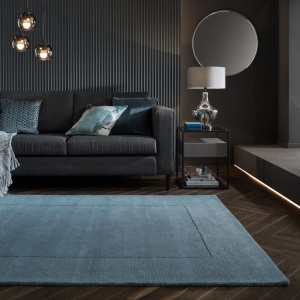Χαλί Textured Wool Border Μπλε 120X170 cm, Flair Rugs