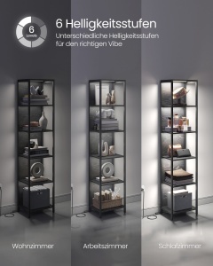 Biblioteca cu LED reglabil, Barnet, Negru, 30.3x40x178.6 cm - Img 5