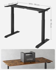 Cadru birou reglabil, Balok, Songmics, Negru, 175x60x119 cm - Img 7