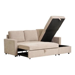 Canapea cu sezlong extensibila Belfast, Nisip inchis, 218x150x87 cm - Img 3