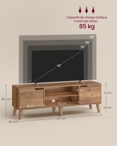 Comoda TV Miranta, Maro miere, 147x39x50.1 cm - Img 3