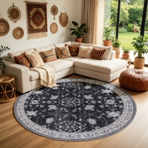 Covor Rotund INKA V6 Negru 160x160 cm