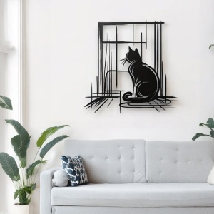 Decoratiune de perete din metal, Caten, Negru, 0.2x50x50 cm - Img 2