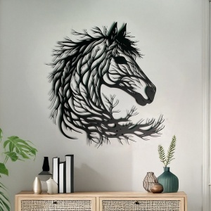 Decoratiune de perete din metal, Horsy, Negru, 0.2x60x60 cm - Img 2