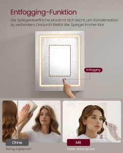 Dulap baie cu oglinda LED Vasagle, Kailyn, Alb perlat, 50x16.5x60 cm - Img 4