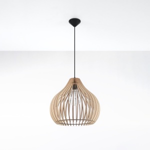 Lustra suspendata Aprilla din lemn, Natural 40x40x110 cm - Img 2