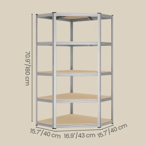 Raft metalic de colt, Cozory, Songmics, Bej, 90x90x180 cm - Img 2