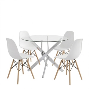 Set masa si scaune dining, 5 buc, Julita Antoro, Alb, 100x100x75 cm - Img 2