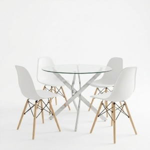 Set masa si scaune dining, 5 buc, Julita Antoro, Transparent, 80x80x75 cm - Img 2