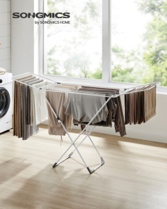 Suport uscator de rufe, Bunji, Songmics, Alb, 182x50x102.5 cm