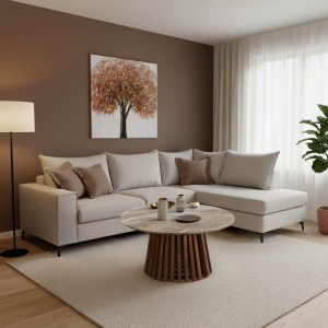 Αριστερός Γωνιακός Καναπές Romantic Κρεμ - Mocha 290x235x95 cm