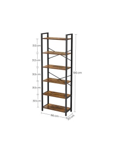 Βιβλιοθήκη με 6 ράφια Vasagle, 66x30x186 cm, Rustic - Img 3