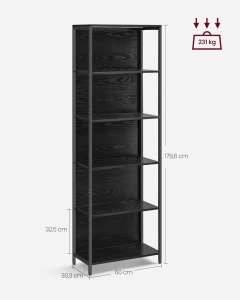 Βιβλιοθήκη με φωτισμό LED Vasagle, Μαύρο, 60x30.3x178 cm - Img 2