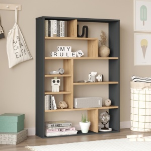 Βιβλιοθήκη Decora, Pako World, Φυσικό-Ανθρακί, 90x22x123 cm