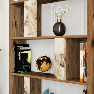Βιβλιοθήκη Lima - Walnut, Λευκό Marble - Img 3