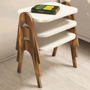 Βοηθητικό τραπεζάκι Paris - Walnut, Κρεμ