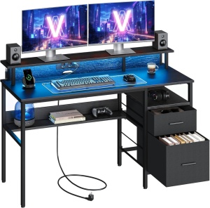 Γραφείο Vasagle Μαύρο, LED, 2 USB-A, 55 x 135 x 90 cm