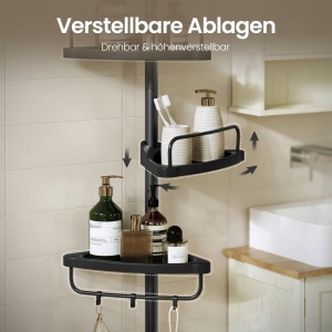 Γωνιακή ραφιέρα Parson χωρίς στερέωση στον τοίχο, ρυθμιζόμενου ύψους, Μαύρη, 35x25x305 cm - Img 7