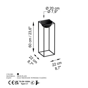 Διακοσμητική Γλάστρα GED021 Μαύρο 22x60x22 cm - Img 6