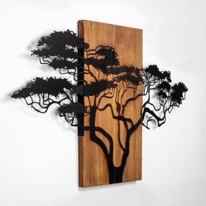 Διακοσμητικό Τοίχου από Ξύλο και Μέταλλο Acacia Tree, Καρυδί, 90x58 cm - Img 6