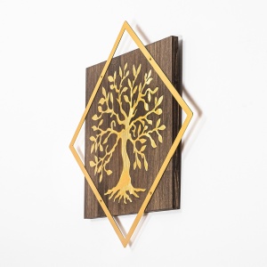 Διακοσμητικό Τοίχου από Ξύλο και Μέταλλο Tree V2, Καρυδί, 54x54 cm - Img 5