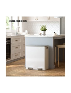 Διπλός κάδος ανακύκλωσης, Songmics, 2 x 30L, Λευκό, LTB60WT, 59 x 32 x 65 cm - Img 2