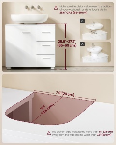 Έπιπλο νιπτήρα Vasagle Λευκό 70x30x63.8 cm - Img 3